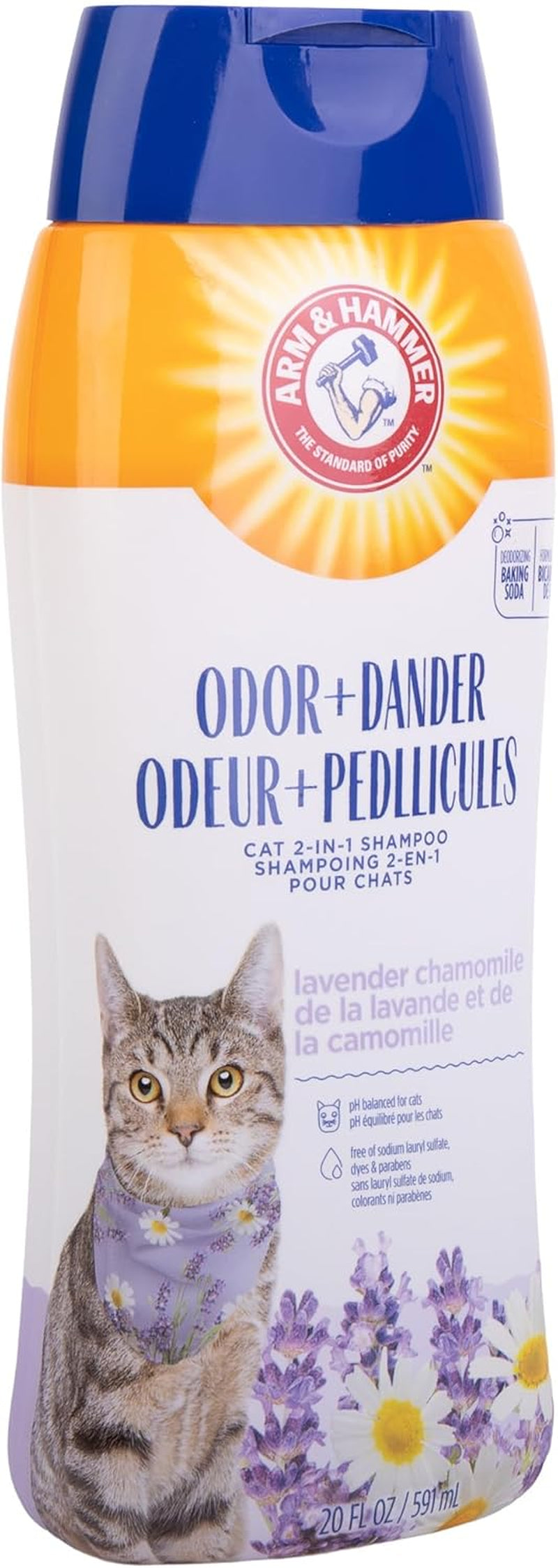 2-In-1 Deodorizing & Dander Reducing Shampoo for Cats, Dander Remover for Dander and Odors, Baking Soda Moisturizes and Deodorizes, Lavender Chamomile Scent, 20 Fl Oz (Pack of 1)
