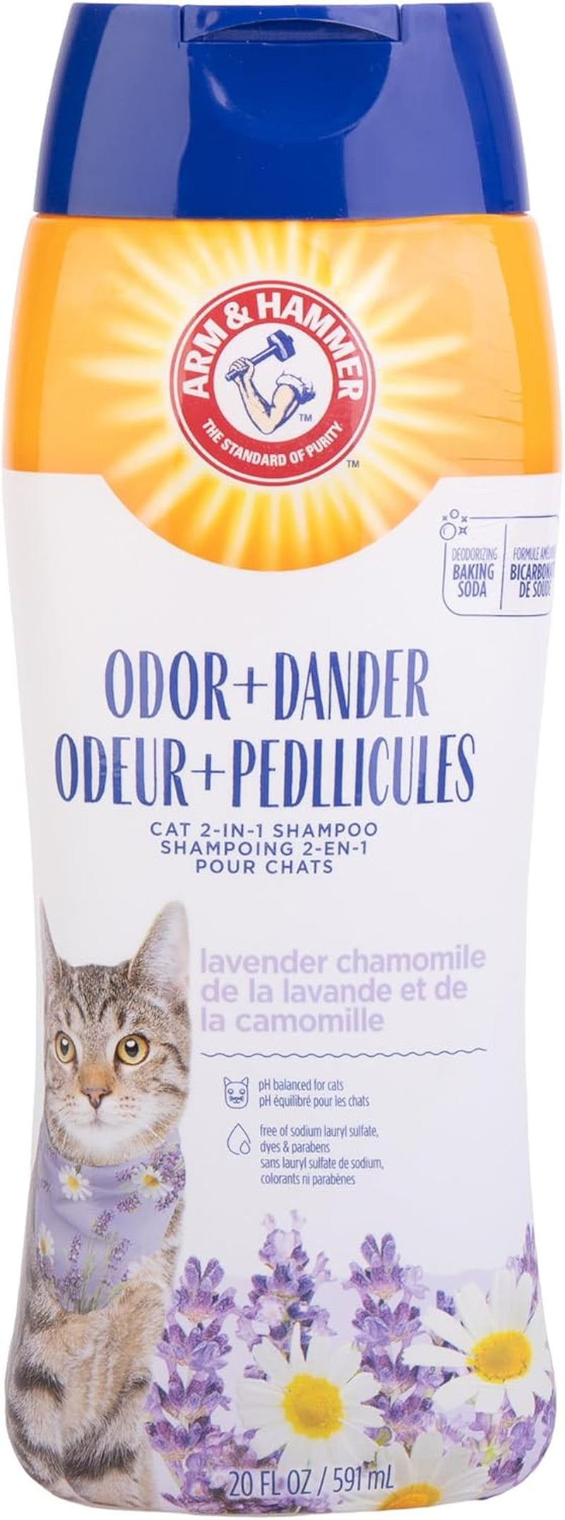 2-In-1 Deodorizing & Dander Reducing Shampoo for Cats, Dander Remover for Dander and Odors, Baking Soda Moisturizes and Deodorizes, Lavender Chamomile Scent, 20 Fl Oz (Pack of 1)