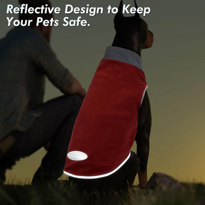 2 Pack Dog Fleece Sweater Stretchy Sweatshirt with Reflective Stripe Pullover Soft Jacket Pet Clothes Dog Sweaters for Small Dogs, Red & Grey M