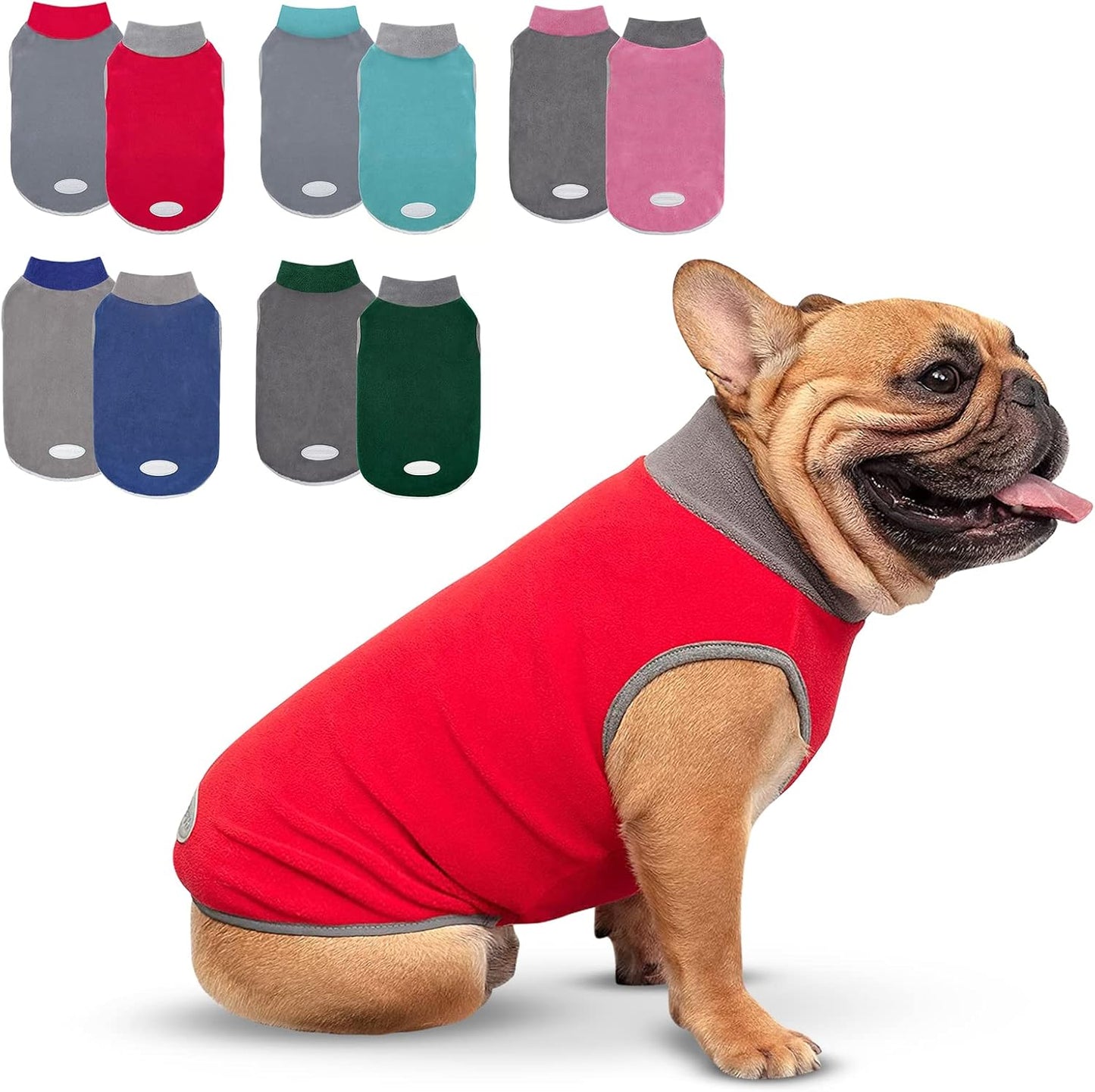 2 Pack Dog Fleece Sweater Stretchy Sweatshirt with Reflective Stripe Pullover Soft Jacket Pet Clothes Dog Sweaters for Small Dogs, Red & Grey M