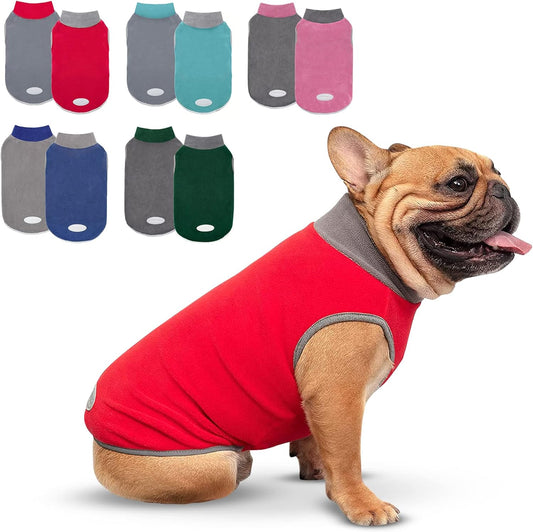 2 Pack Dog Fleece Sweater Stretchy Sweatshirt with Reflective Stripe Pullover Soft Jacket Pet Clothes Dog Sweaters for Small Dogs, Red & Grey M