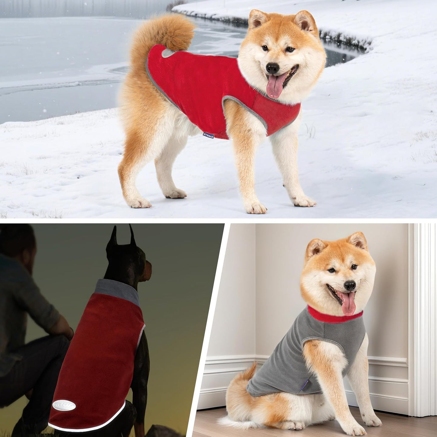 2 Pack Dog Fleece Sweater Stretchy Sweatshirt with Reflective Stripe Pullover Soft Jacket Pet Clothes Dog Sweaters for Small Dogs, Red & Grey M